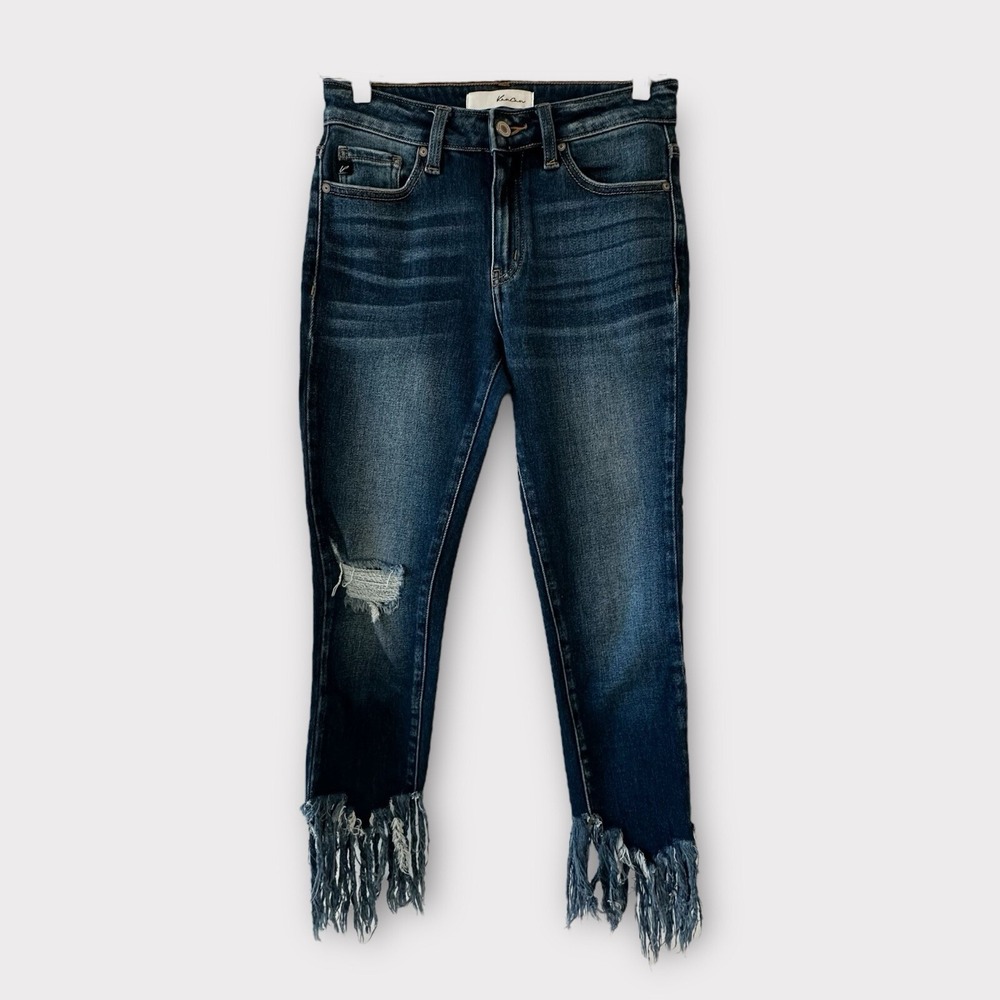 KanCan Audrina Mid Rise Distressed Fringe Ankle Skinny Jeans Women's Size 25 - Picture 6 of 14